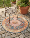 Patio Heritage Collection Area Rug -  Courtyard Round Navy Blue and Light Pink  lifestyle 74
