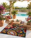 Outdoor Marrakesh Collection Area Rug - Fes Rectangle Multi Black  lifestyle 49
