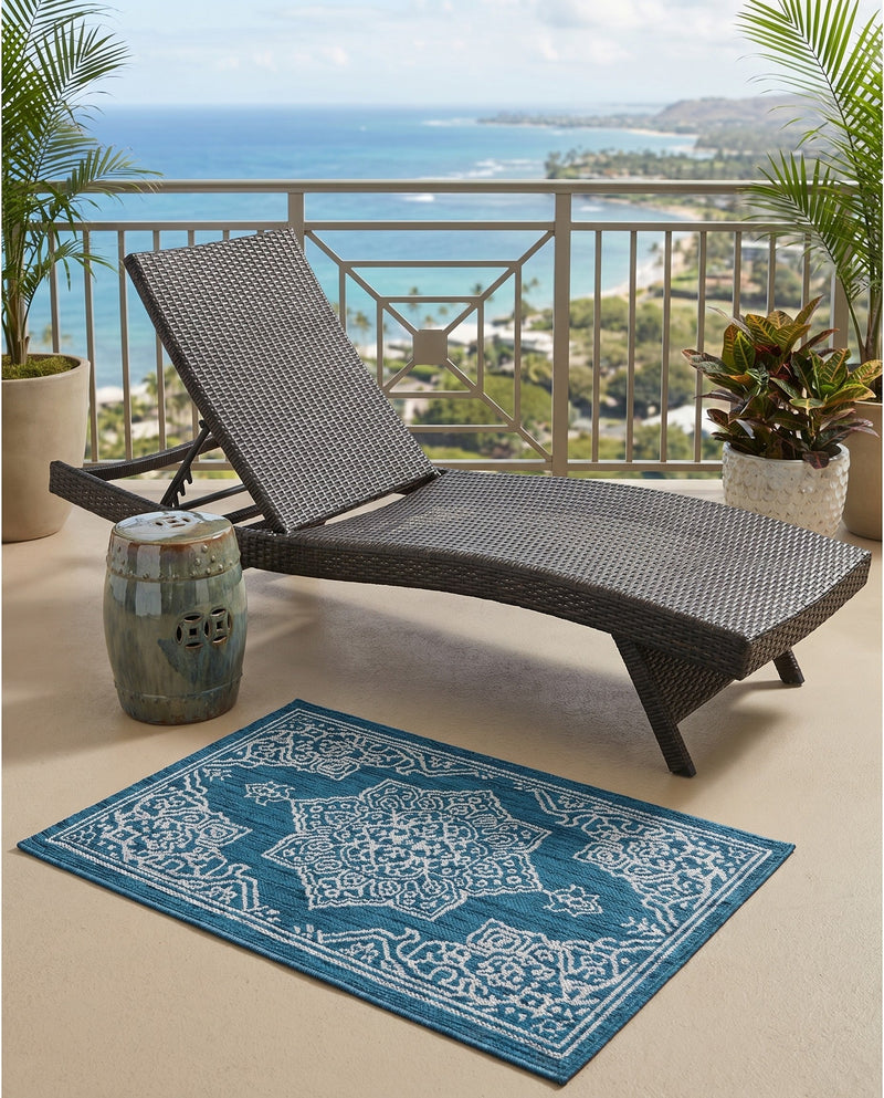 Patio Heritage Collection Area Rug -  Charleston (Teal) Rectangle Teal  lifestyle 26