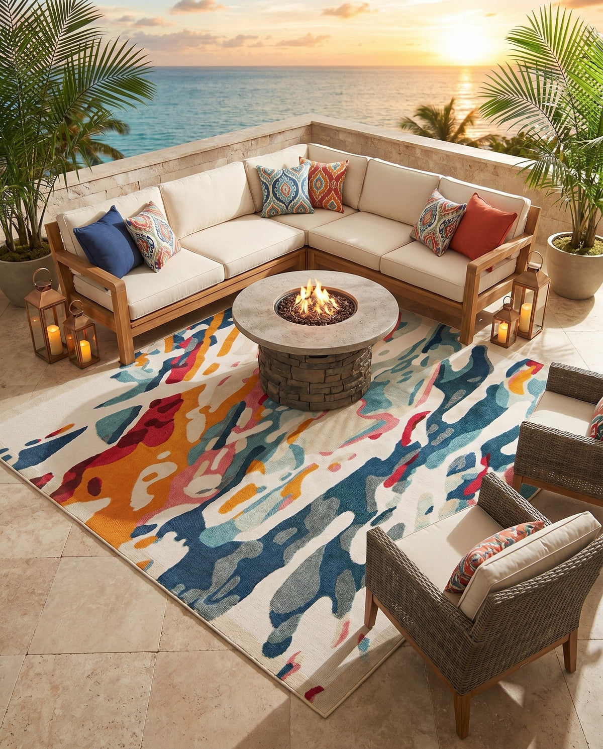 Outdoor Marrakesh Collection Area Rug -  Meknes Square Multi  lifestyle 90