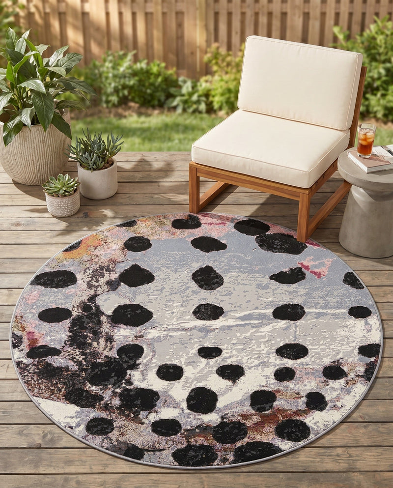 Urban Terrace Collection Area Rug -  Piazza Round White and Black  lifestyle 71