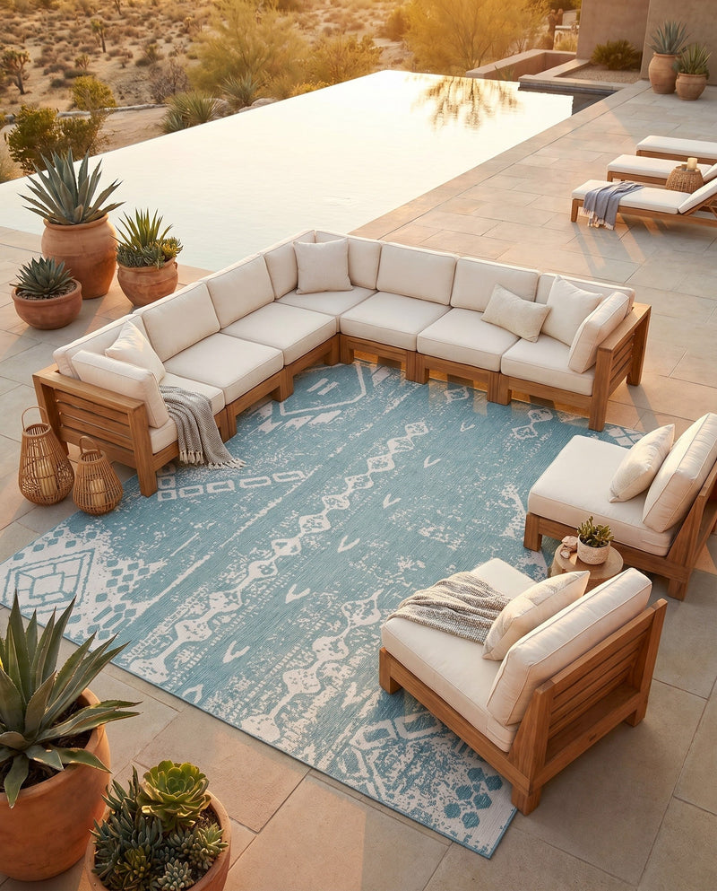 Desert Nomad Terrace Collection Area Rug - Sahara (Light Aqua) Square Light Aqua  lifestyle 76
