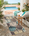 Outdoor Marrakesh Collection Area Rug -  Rabat Runner Gray Blue Ivory  lifestyle 62