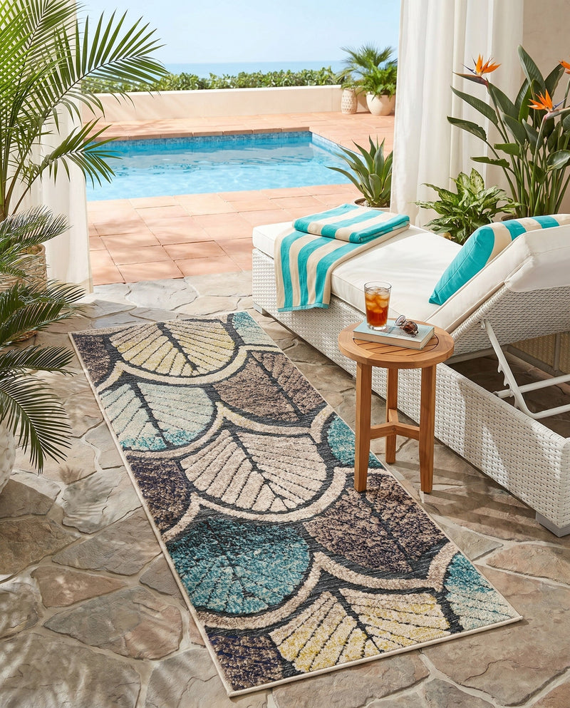 Outdoor Marrakesh Collection Area Rug -  Rabat Runner Gray Blue Ivory  lifestyle 62