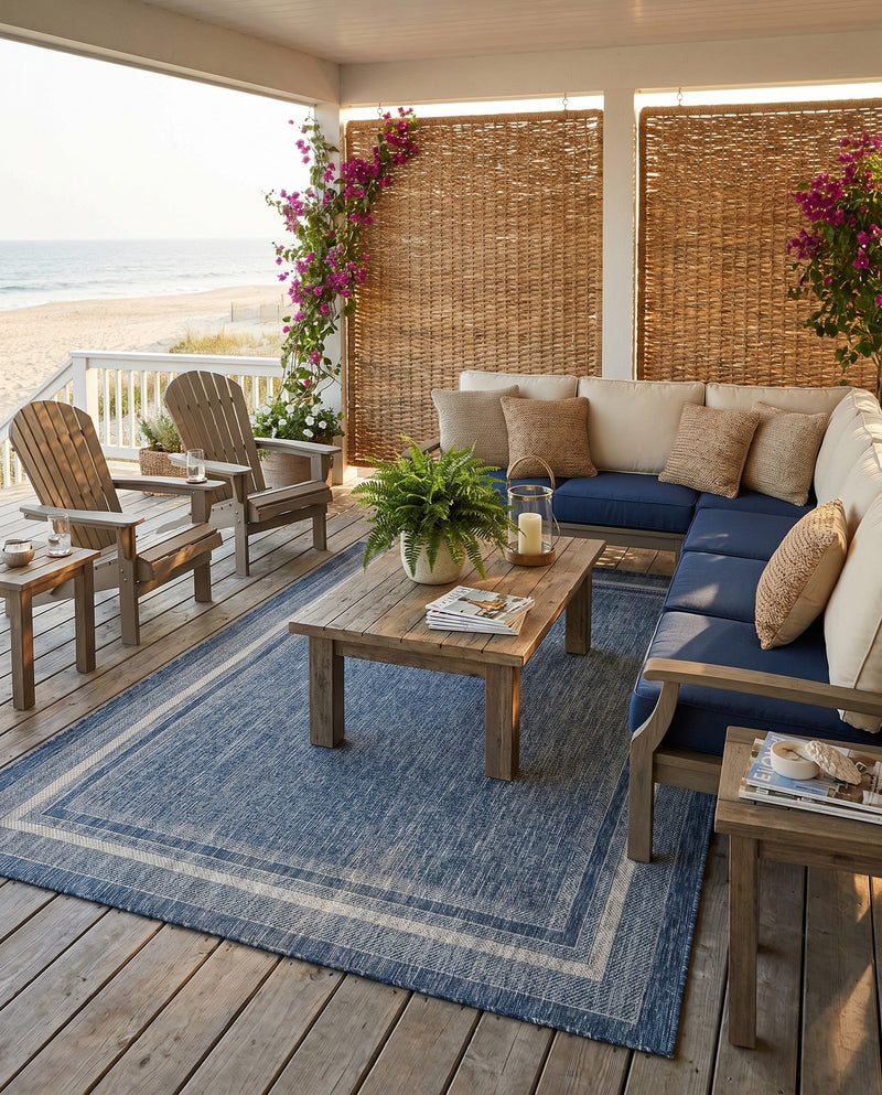 Terrace Fringe Collection Area Rug - Veranda (Blue) Rectangle Blue  lifestyle 14