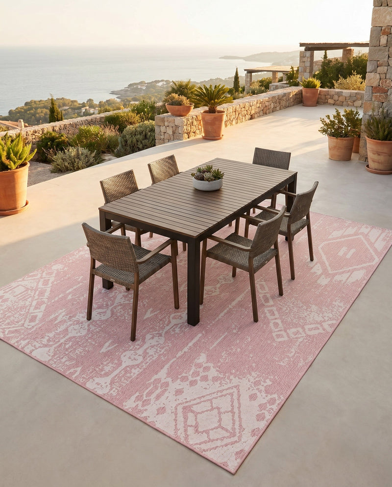 Desert Nomad Terrace Collection Area Rug - Sahara (Pink) Rectangle Pink  lifestyle 27
