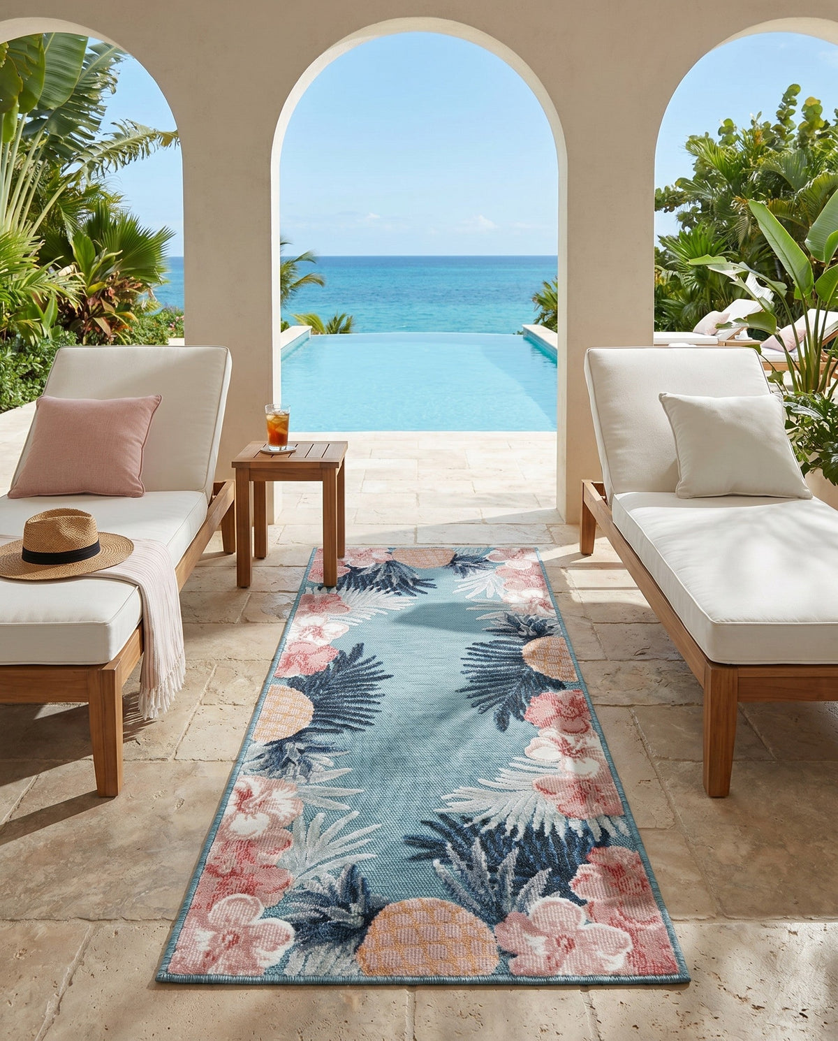 Seaside Blooms Collection Area Rug - Haven Runner Blue  lifestyle 96