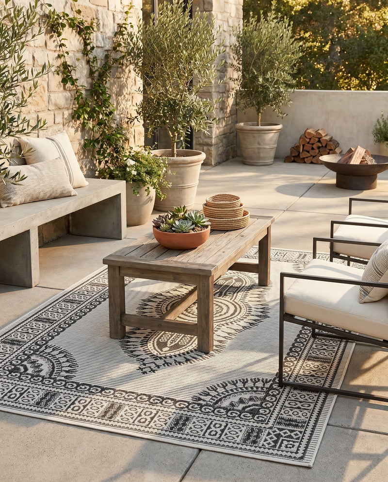 Patio Heritage Collection Area Rug -  Biloxi Rectangle White and Black  lifestyle 7