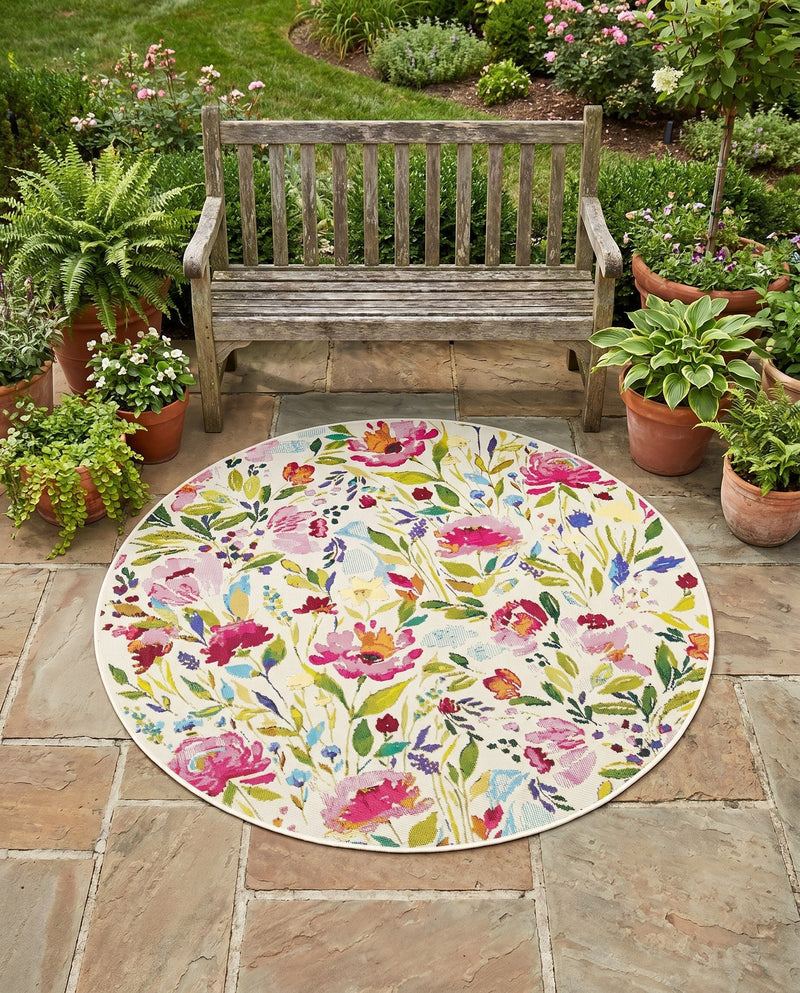 Seaside Blooms Collection Area Rug -  Meadow Round Multi  lifestyle 44