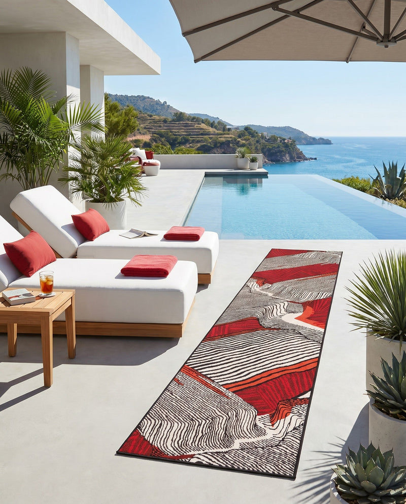 Urban Terrace Collection Area Rug -  Porch Runner Red and Black  lifestyle 47