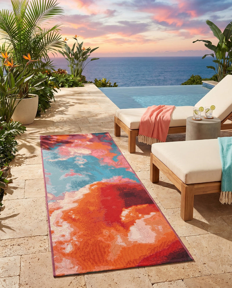 Urban Terrace Collection Area Rug -  Patio Runner Gray and Pink  lifestyle 69