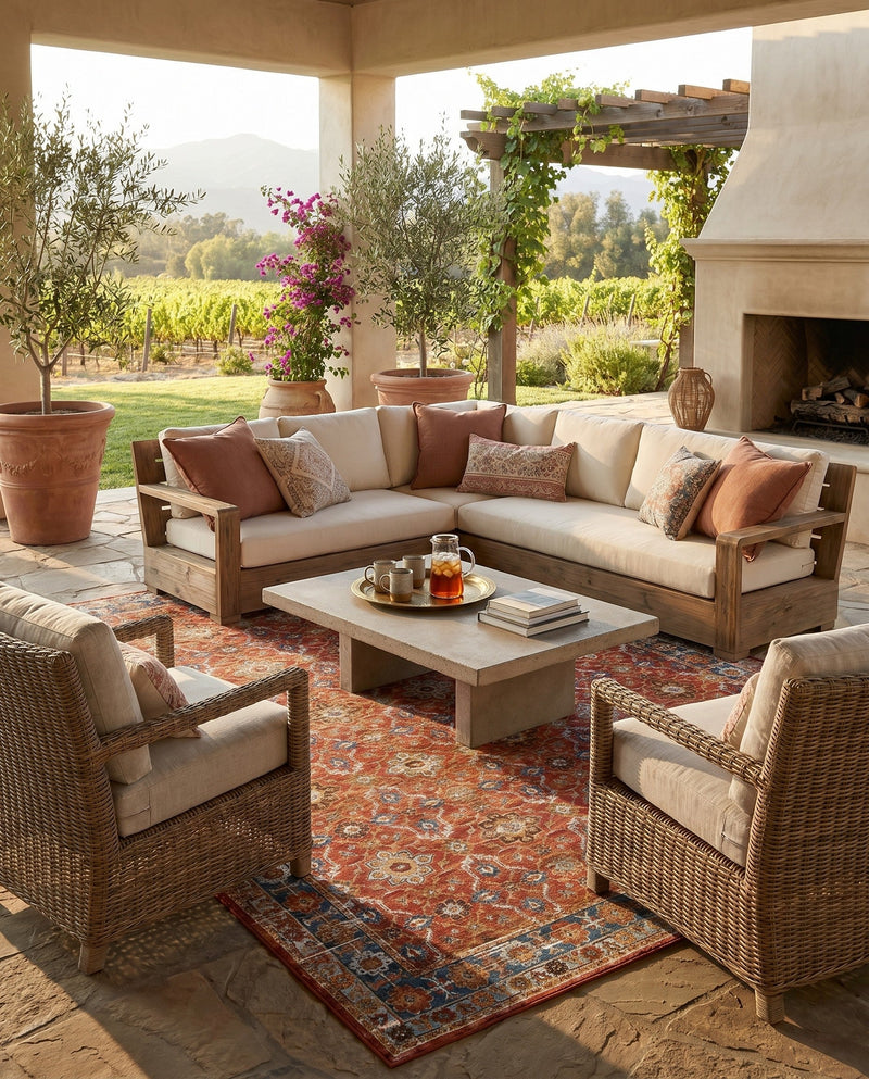 Patio Heritage Collection Area Rug -  Eden Rectangle Antique Red  lifestyle 16