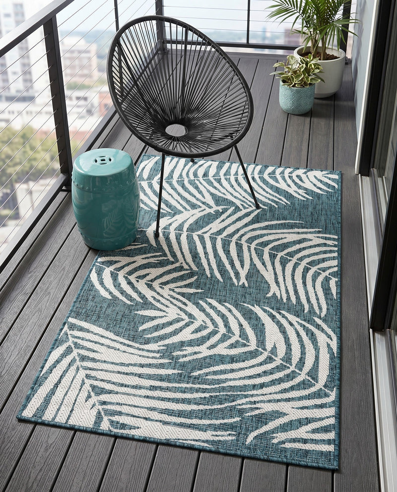 Seaside Blooms Collection Area Rug - Verdure (Teal) Rectangle Teal  lifestyle 13