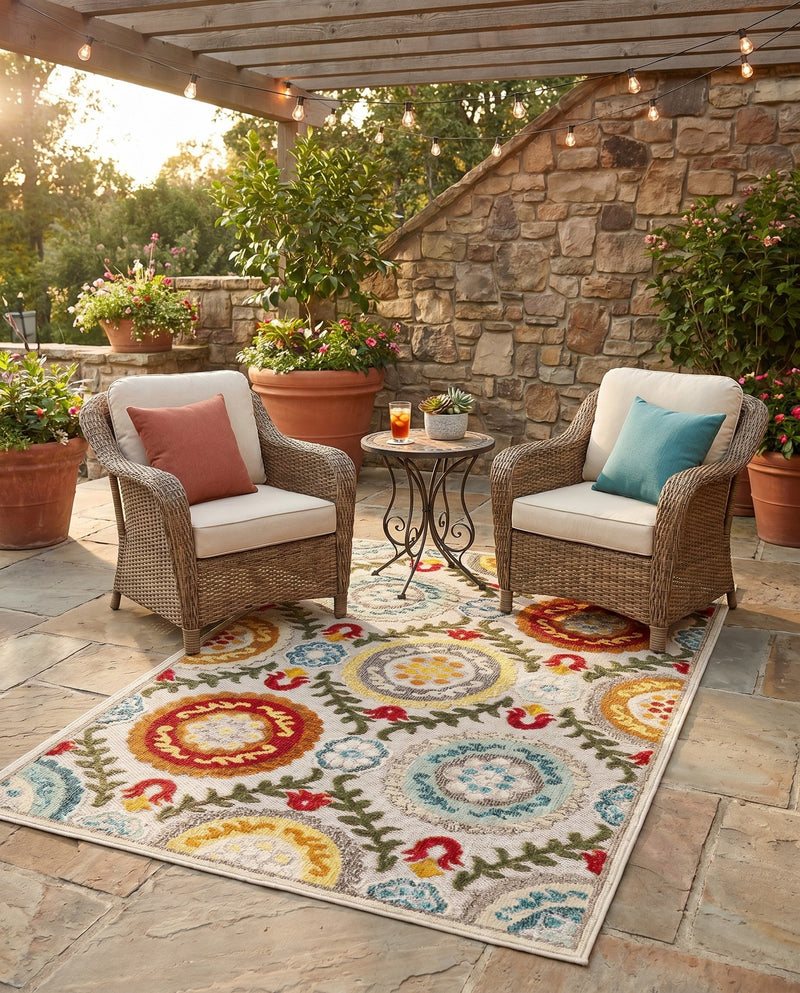 Outdoor Marrakesh Collection Area Rug -  Asilah Rectangle Ivory Beige  lifestyle 53