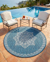 Patio Heritage Collection Area Rug -  Charleston (Teal) Round Teal  lifestyle 77