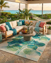Seaside Blooms Collection Area Rug -  Flora Rectangle Blue Green  lifestyle 31