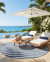 Seaside Stripes Collection Area Rug - Cabana (Blue) Round Blue  lifestyle 30