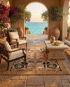 Patio Heritage Collection Area Rug - Veranda Rectangle Black Gold Brown  lifestyle 19