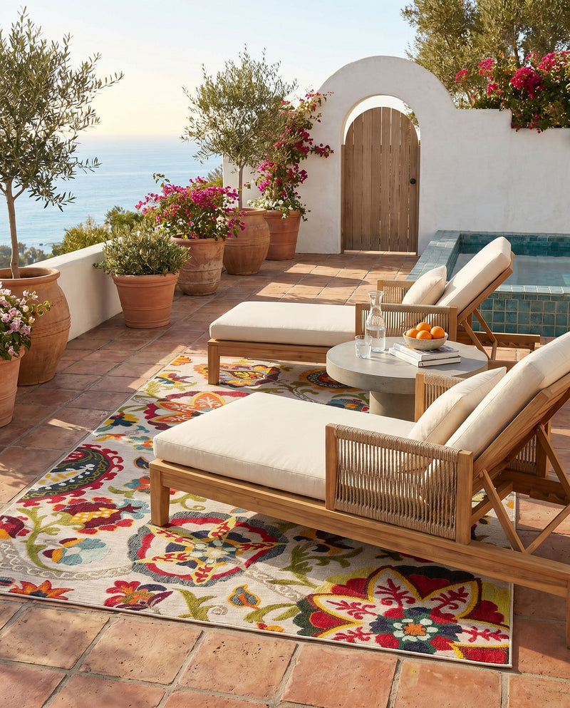 Outdoor Marrakesh Collection Area Rug - Fes Rectangle Multi Beige  lifestyle 35