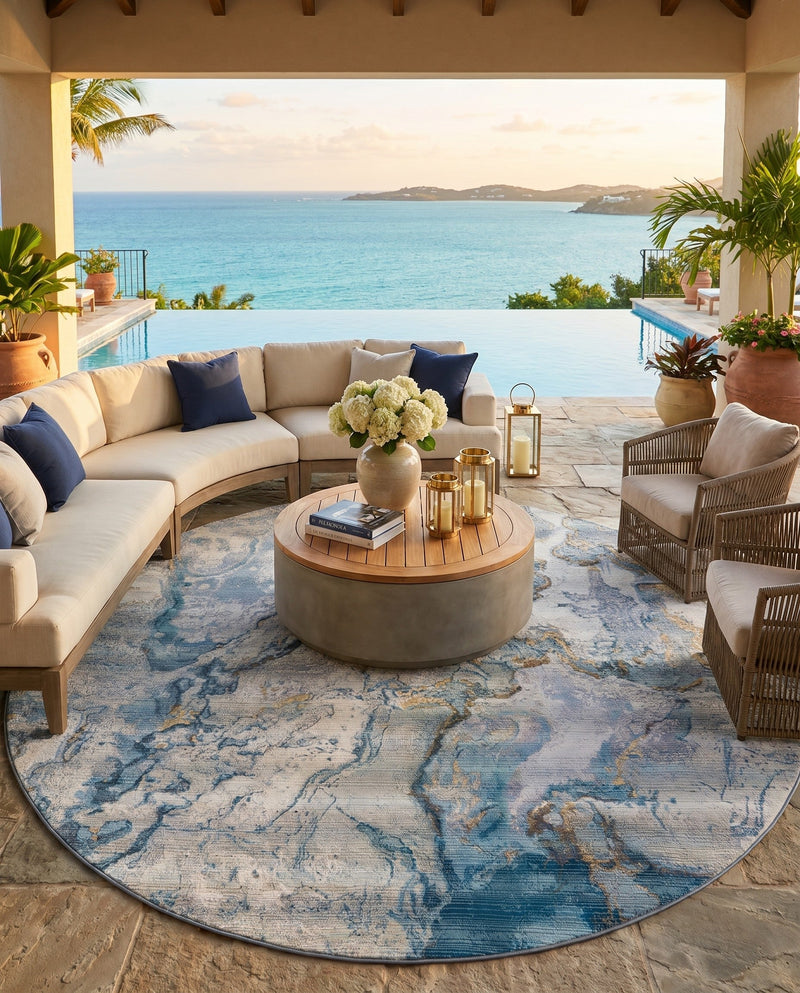 Urban Terrace Collection Area Rug -  Vertex Round Blue and Ivory  lifestyle 55