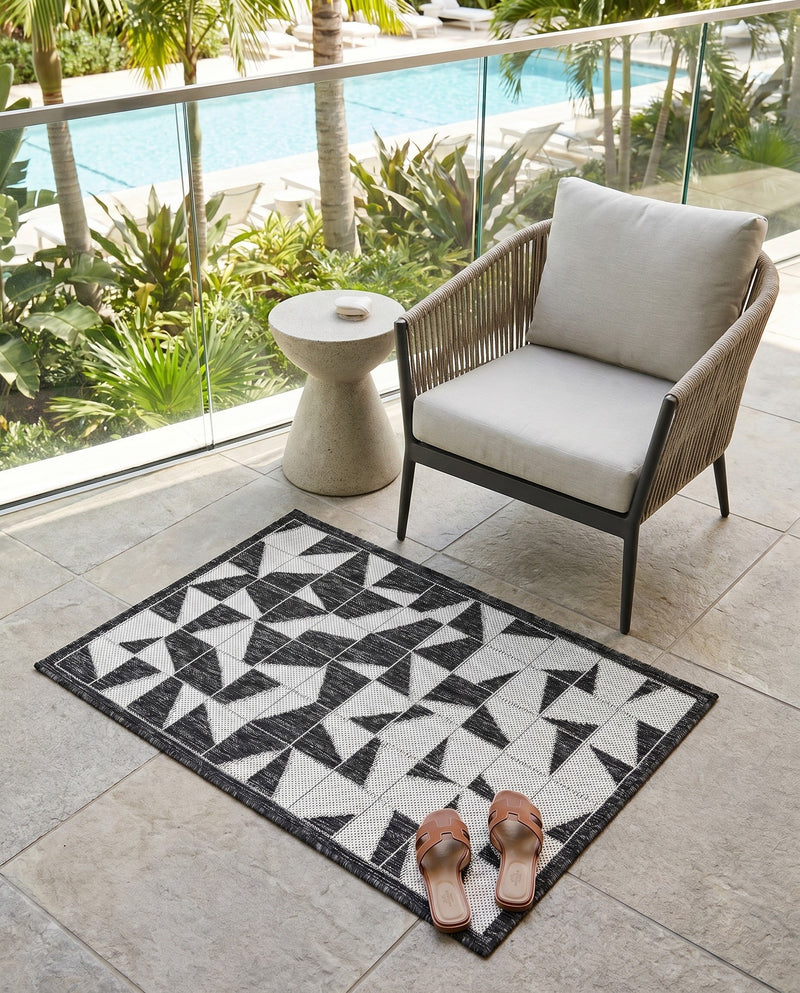 Urban Terrace Collection Area Rug -  Mercer Rectangle Black and White  lifestyle 8