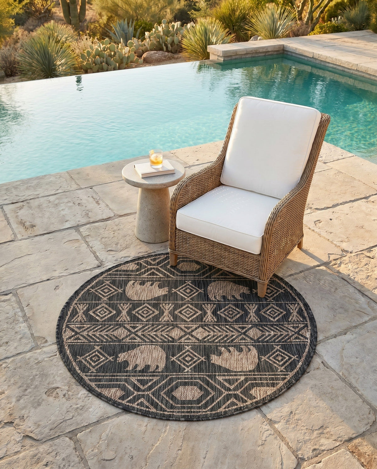 Mesa Oasis Rugs Collection Area Rug - Sundown Round Black  lifestyle 159