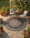 Patio Heritage Collection Area Rug -  Charleston (Charcoal Gray) Round Charcoal Gray  lifestyle 52