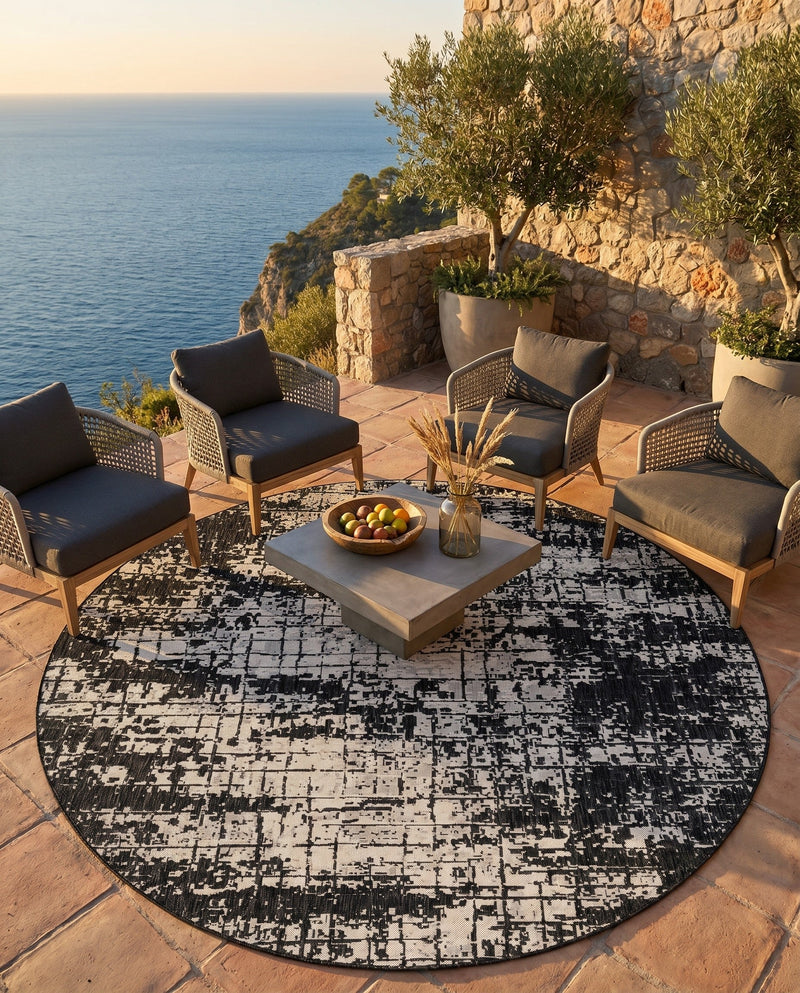 Urban Terrace Collection Area Rug -  Midtown Round Black and White  lifestyle 78