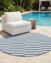 Seaside Stripes Collection Area Rug - Cabana (Blue) Round Blue  lifestyle 71
