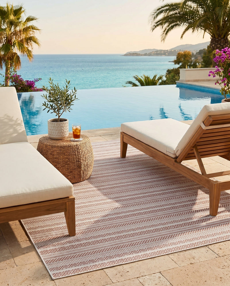 Seaside Stripes Collection Area Rug -  Boardwalk (Red) Rectangle Red  lifestyle 28