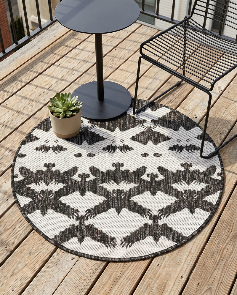 Urban Terrace Collection Area Rug -  Gramercy Round Black and White  lifestyle 54