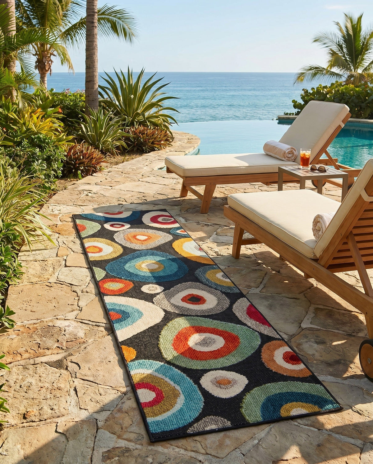 Outdoor Marrakesh Collection Area Rug -  Chefchaouen Runner Multi Black  lifestyle 123