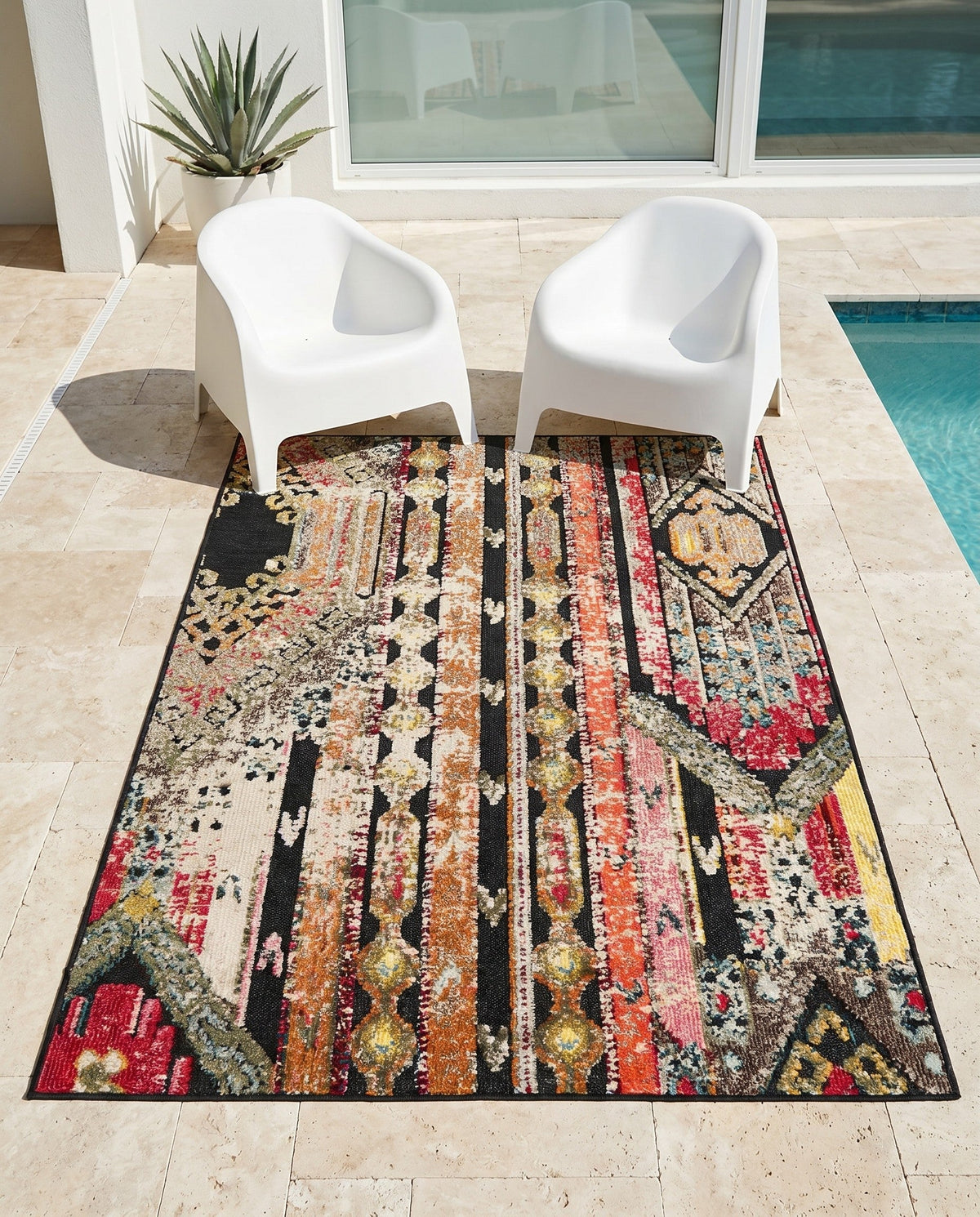 Outdoor Marrakesh Collection Area Rug -  Agadir Rectangle Multi Black  lifestyle 29