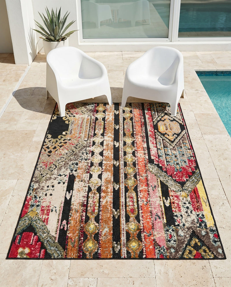Outdoor Marrakesh Collection Area Rug -  Agadir Rectangle Multi Black  lifestyle 29