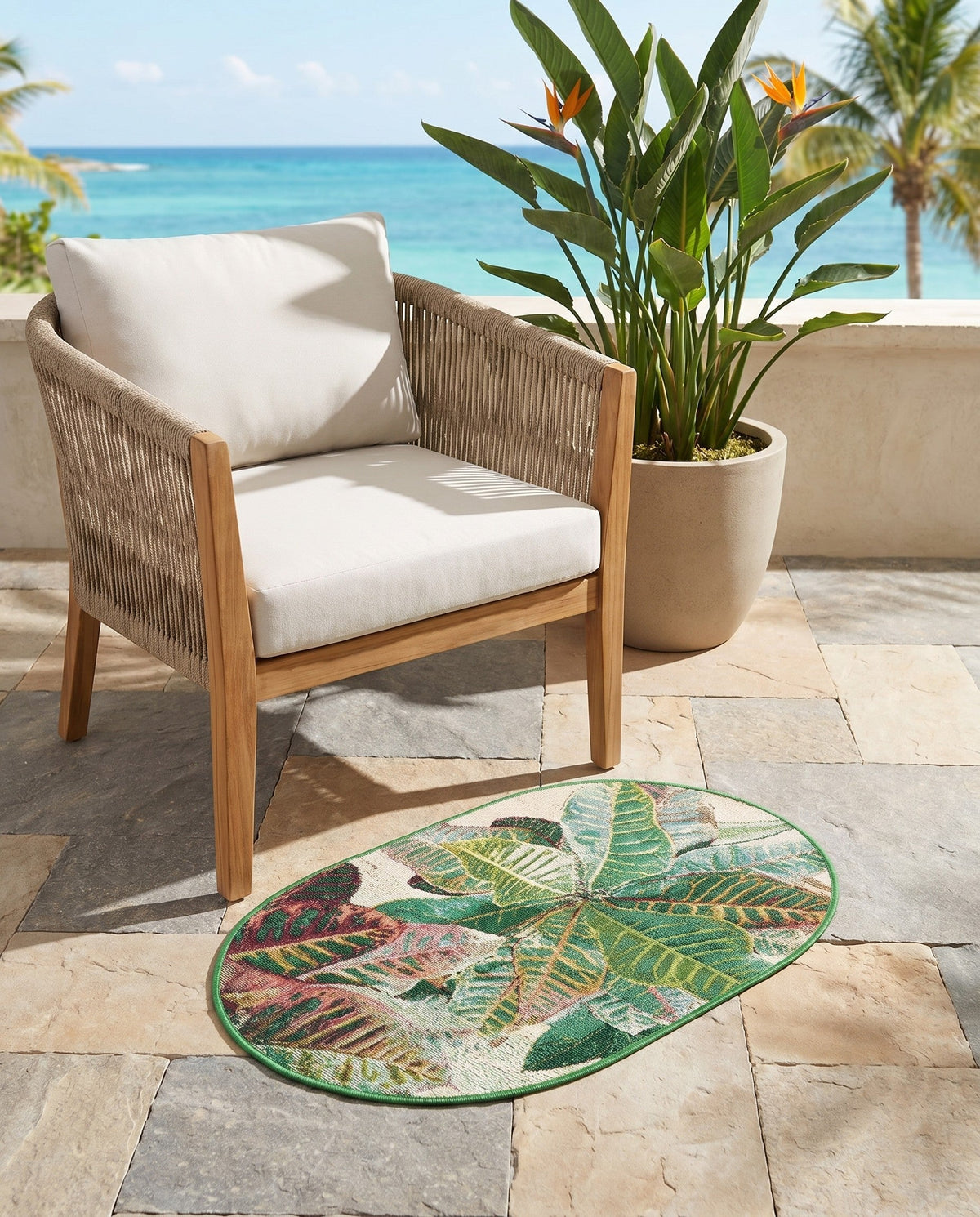 Seaside Blooms Collection Area Rug -  Fern Oval Multi  lifestyle 114