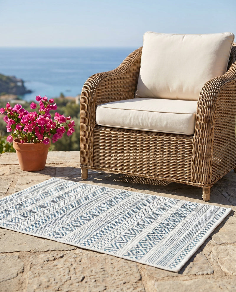 Seaside Stripes Collection Area Rug -  Boardwalk (Teal) Rectangle Teal  lifestyle 23