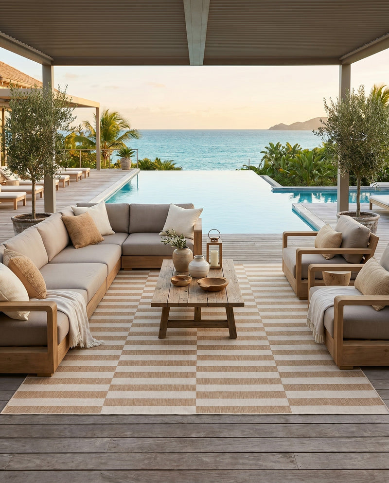 Seaside Stripes Collection Area Rug - Cabana (Taupe) Rectangle Taupe  lifestyle 4