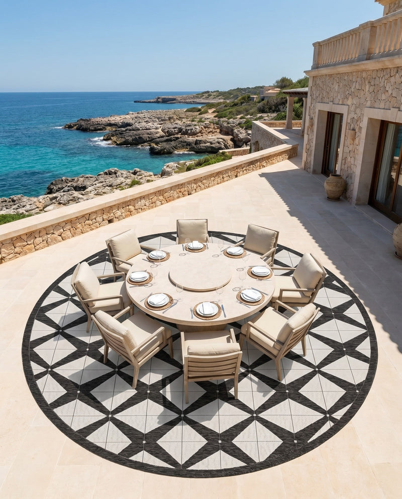 Urban Terrace Collection Area Rug -  Hudson Round Black and White  lifestyle 72