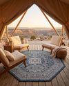 Tribal Terrace Treasures Collection Area Rug -  Incan Isle (Blue) Octagon Blue  lifestyle 37