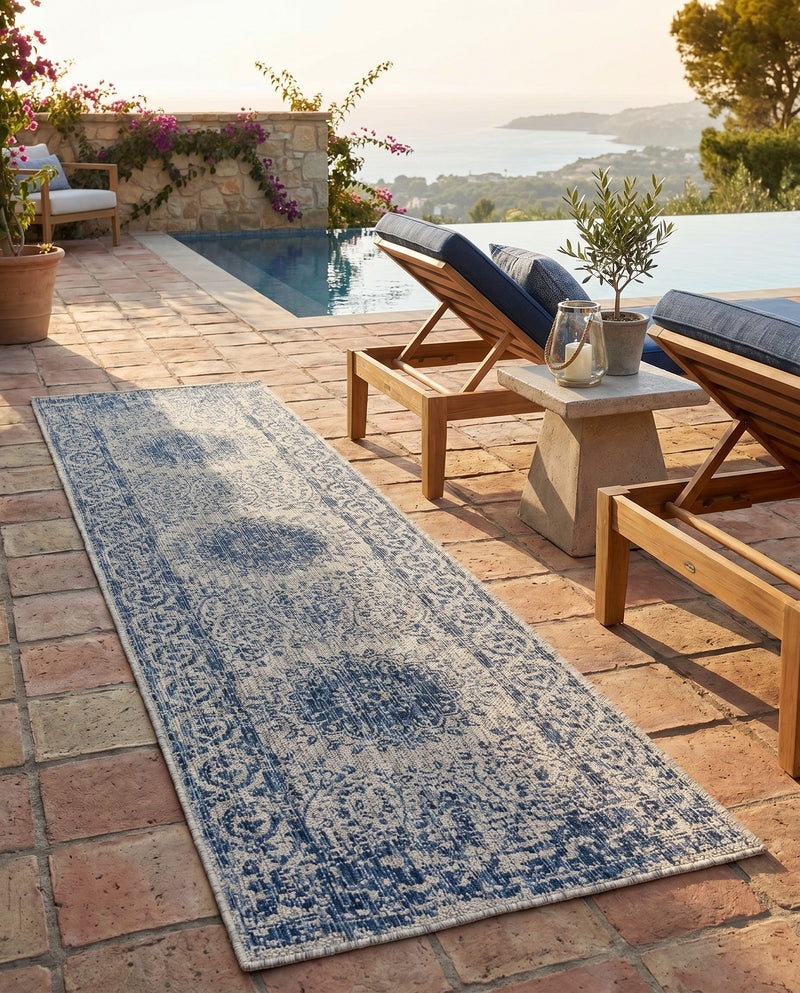 Patio Heritage Collection Area Rug -  Lafayette (Blue) Runner Blue  lifestyle 60