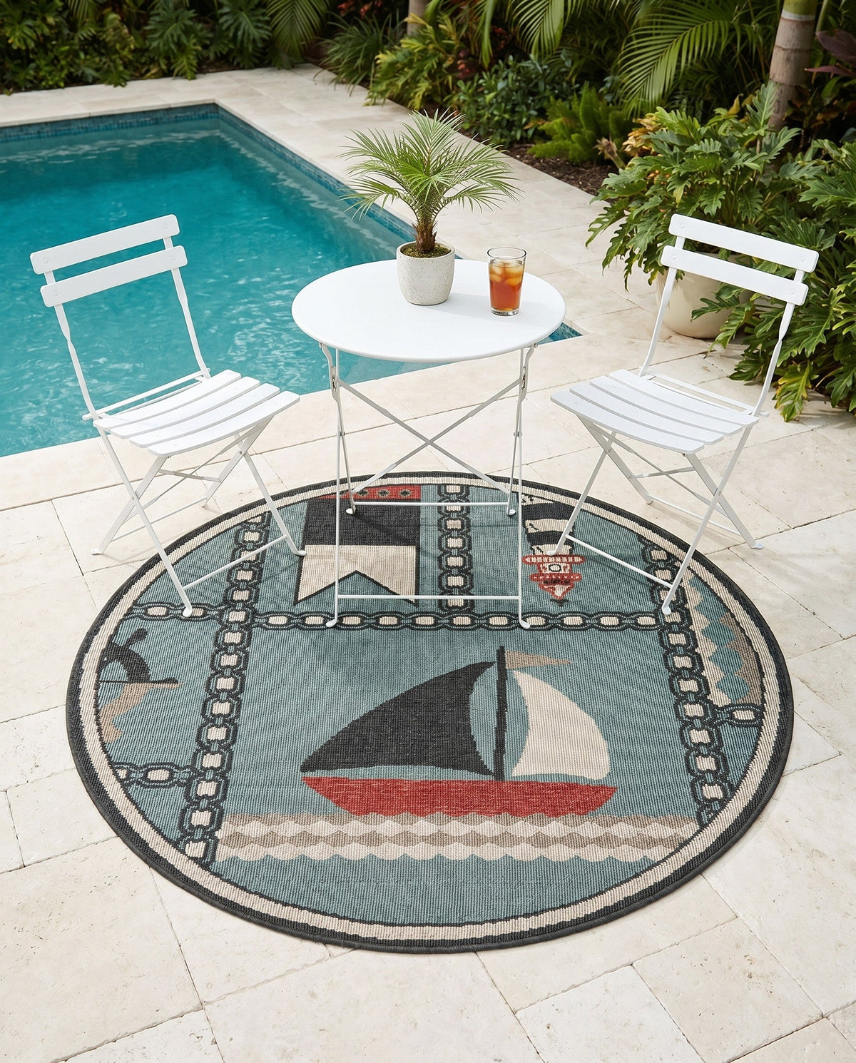 Seaside Haven Rugs Collection Area Rug -  Anchorage Round Blue  lifestyle 86