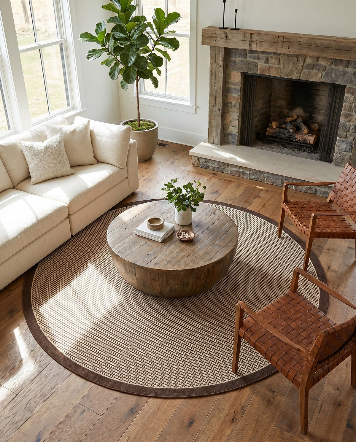 Terrace Fringe Collection Area Rug - Oceanside Round Brown  lifestyle 168