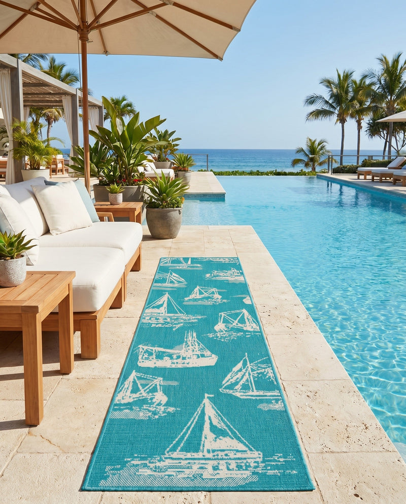Seaside Haven Rugs Collection Area Rug -  Beachcomber Runner Teal  lifestyle 80