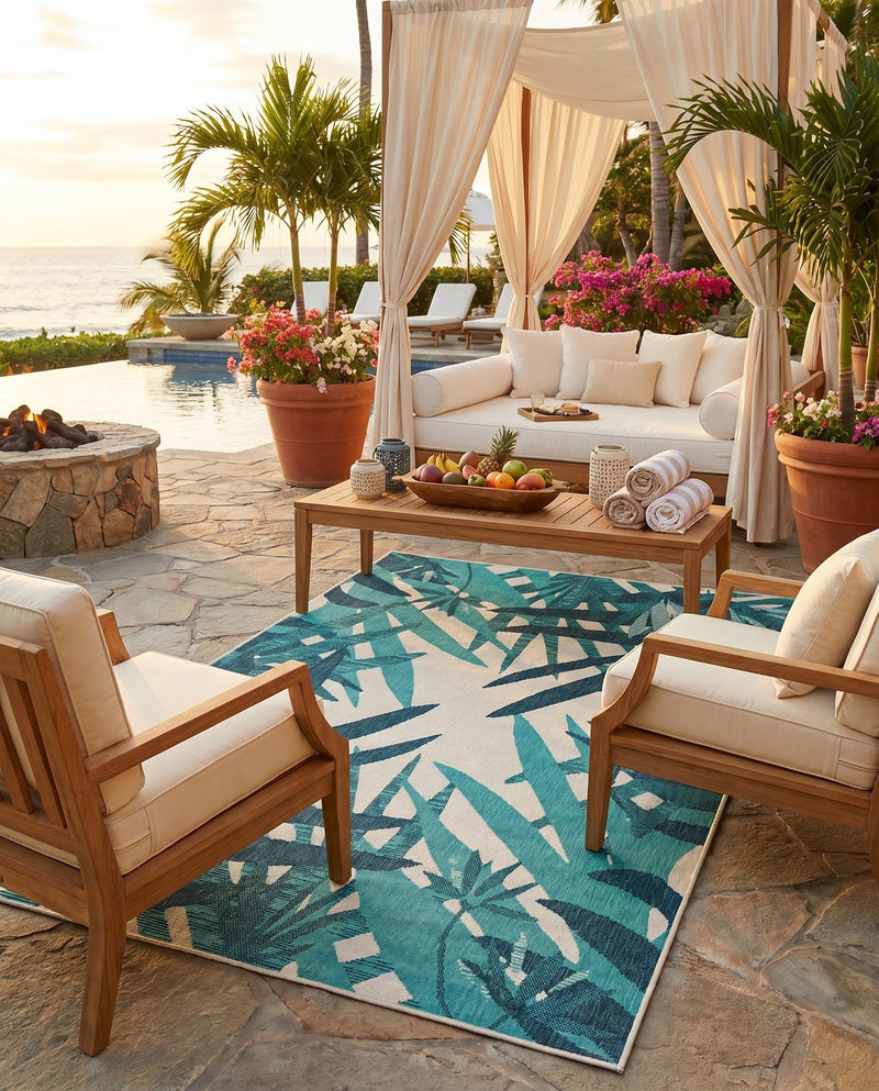 Seaside Blooms Collection Area Rug -  Provence Rectangle Teal blue  lifestyle 10
