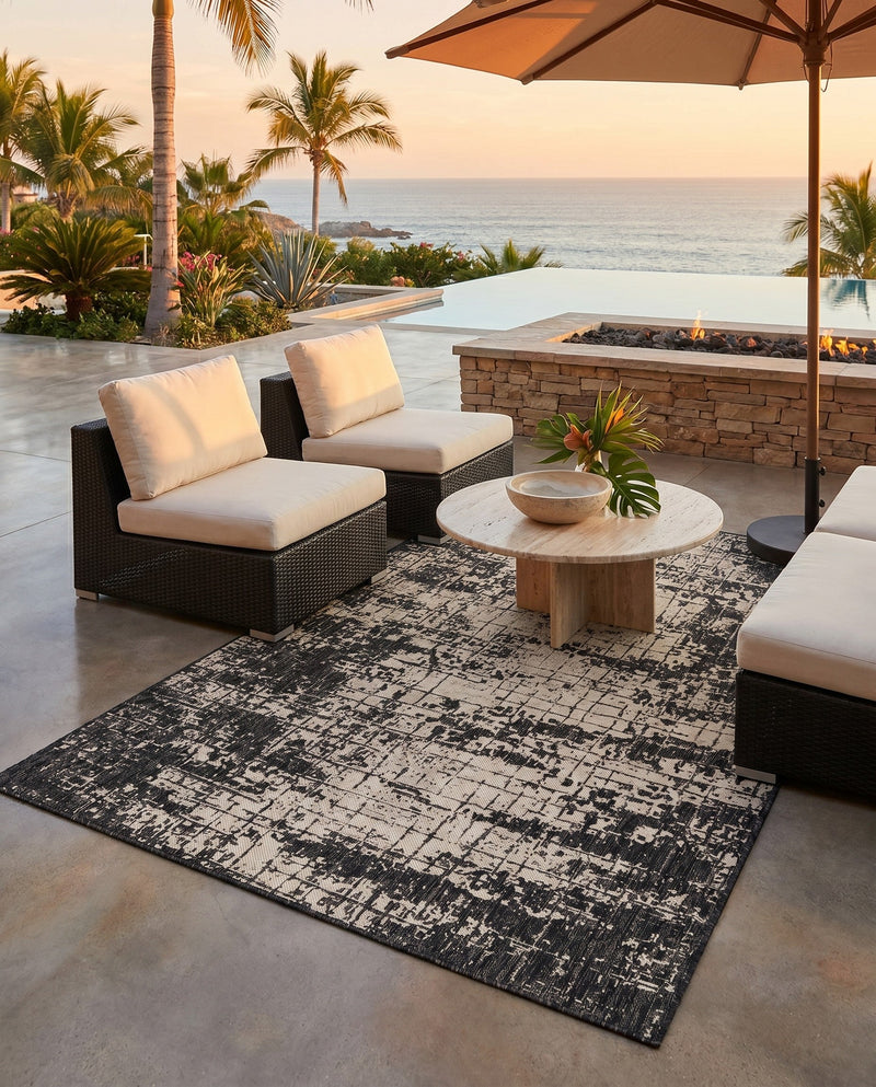 Urban Terrace Collection Area Rug -  Midtown Rectangle Black and White  lifestyle 10