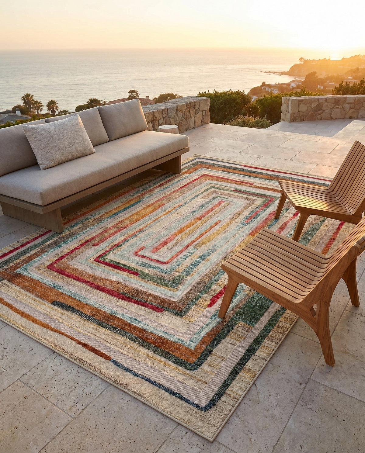 Outdoor Marrakesh Collection Area Rug -  Ouarzazate Rectangle Multi Beige  lifestyle 22
