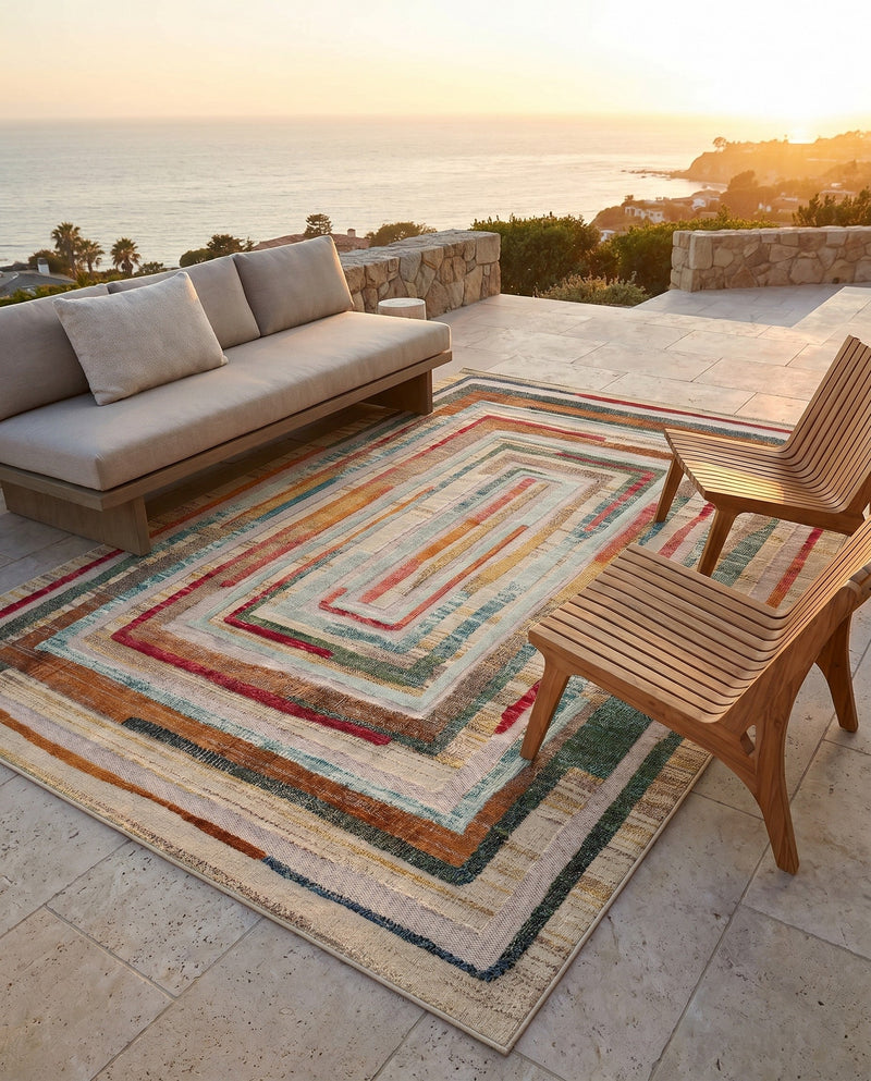 Outdoor Marrakesh Collection Area Rug -  Ouarzazate Rectangle Multi Beige  lifestyle 22