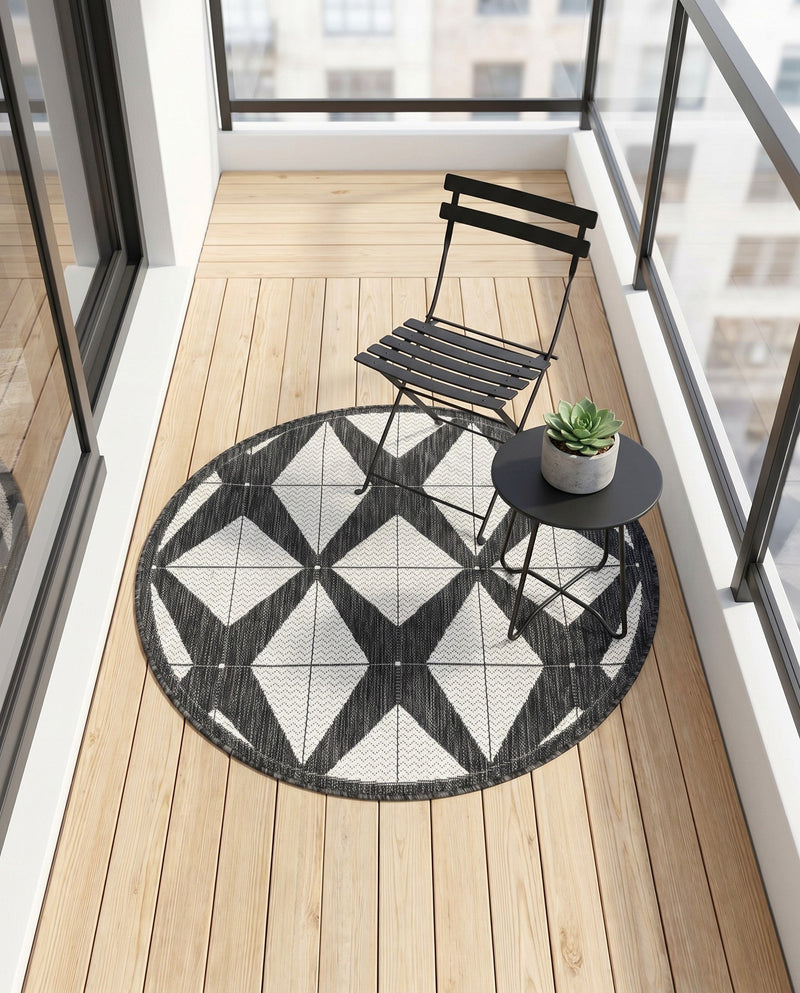 Urban Terrace Collection Area Rug -  Hudson Round Black and White  lifestyle 53