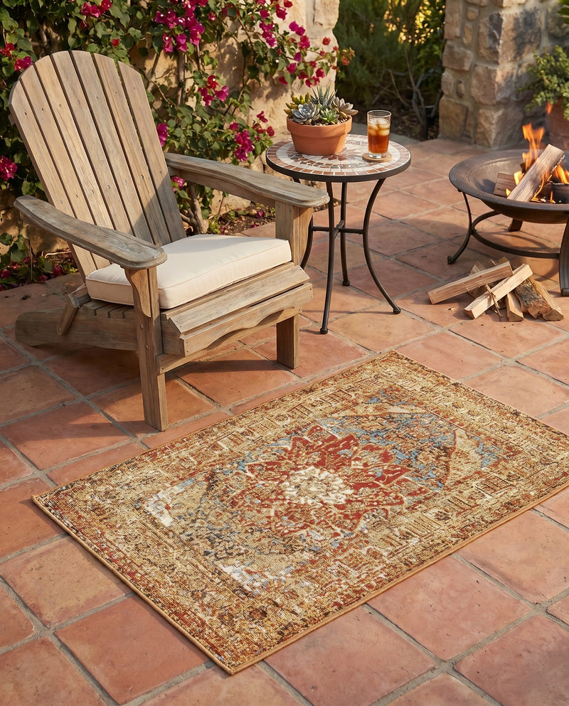 Patio Heritage Collection Area Rug -  Pergola Rectangle Blue and Light Brown  lifestyle 13