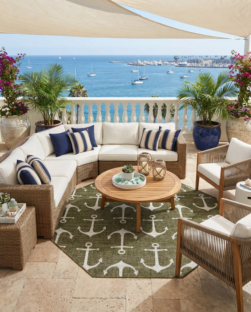 Seaside Haven Rugs Collection Area Rug - Sapphire (Green) Octagon Green  lifestyle 77